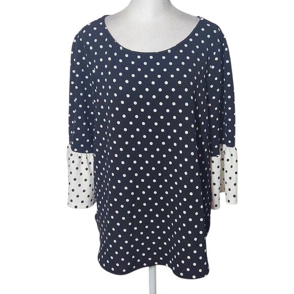 Green Envelope Black and White Polka Dot Blouse with Bell Sleeves NWT Size 1X - Picture 1 of 10